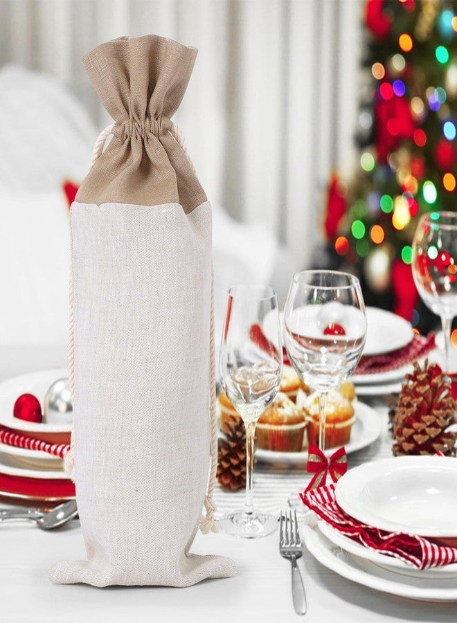 HSOFTIFY 4 Pcs 100% Linen Wine Bags with Drawstring 14” x 6.3” Wine Bottle Gift Wrapping for Party, Wedding, Christmas (Linen and Dark Khaki) - Image 5